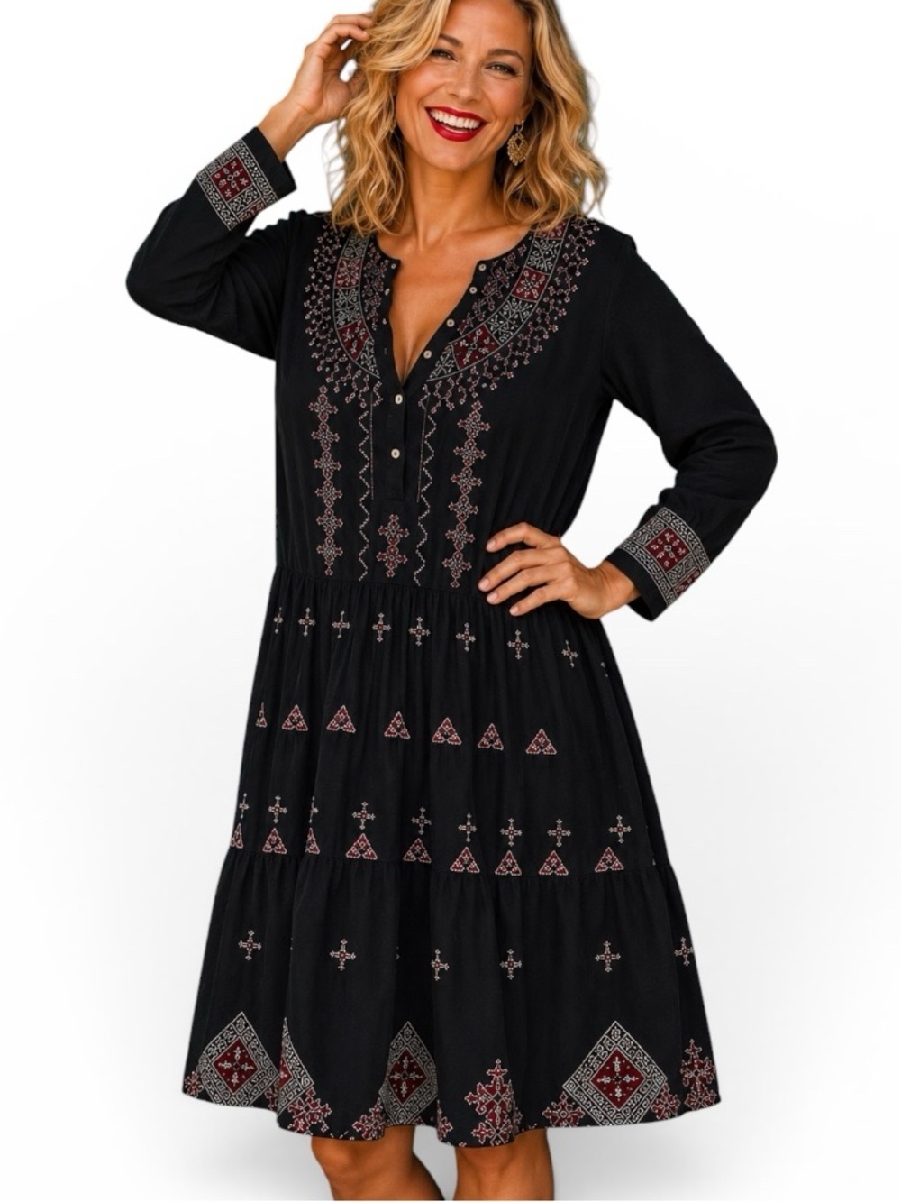Johnny Was “Ava” heavily embroidered silk blend shift dress NWT
